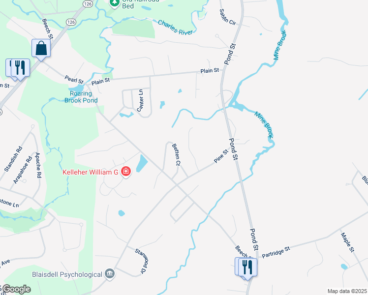 map of restaurants, bars, coffee shops, grocery stores, and more near 14 Mary Anne Drive in Franklin