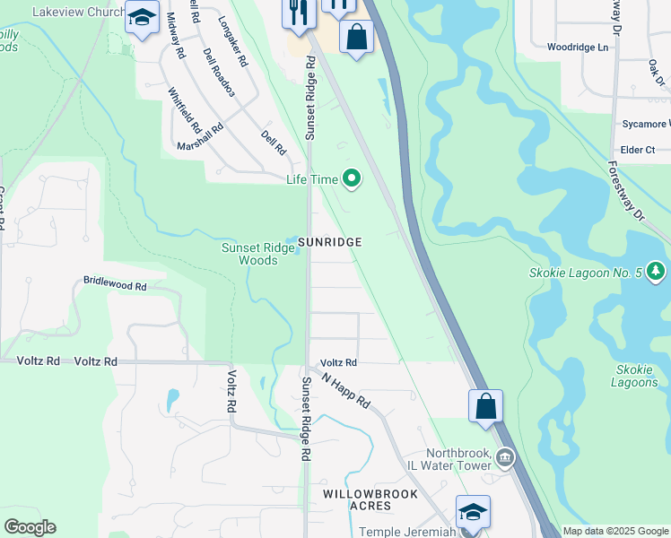map of restaurants, bars, coffee shops, grocery stores, and more near 317 Rosewood Court in Northbrook