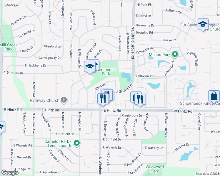 map of restaurants, bars, coffee shops, grocery stores, and more near 1509 Eton Drive in Arlington Heights