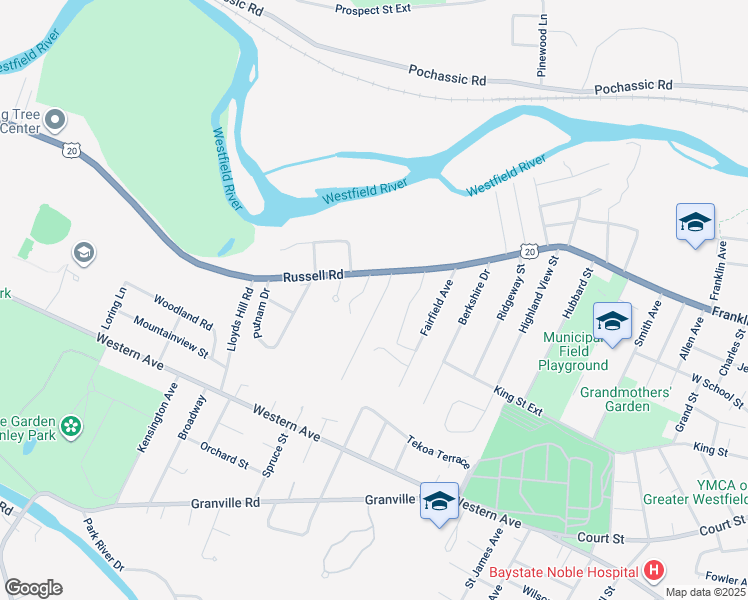 map of restaurants, bars, coffee shops, grocery stores, and more near 29 Dana Street in Westfield