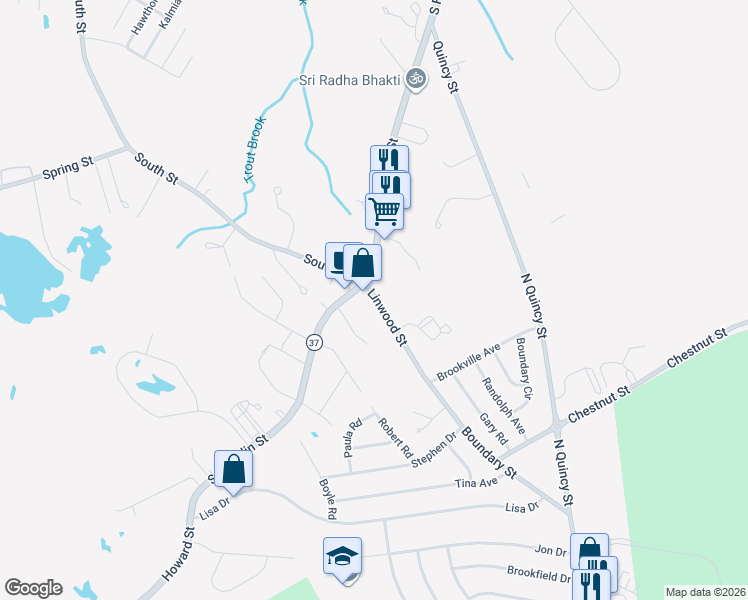map of restaurants, bars, coffee shops, grocery stores, and more near 845 South Franklin Street in Holbrook