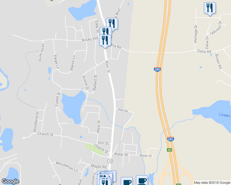 map of restaurants, bars, coffee shops, grocery stores, and more near 394 Main Street in Oxford