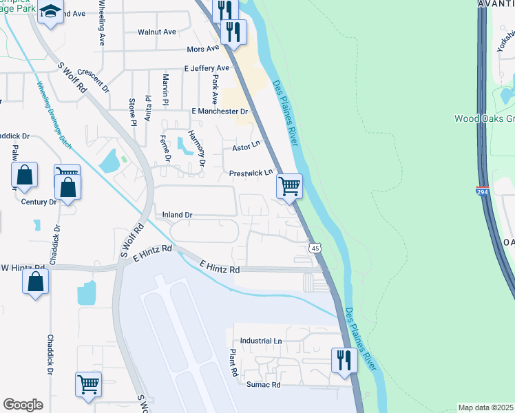 map of restaurants, bars, coffee shops, grocery stores, and more near 660 Mill Circle in Wheeling
