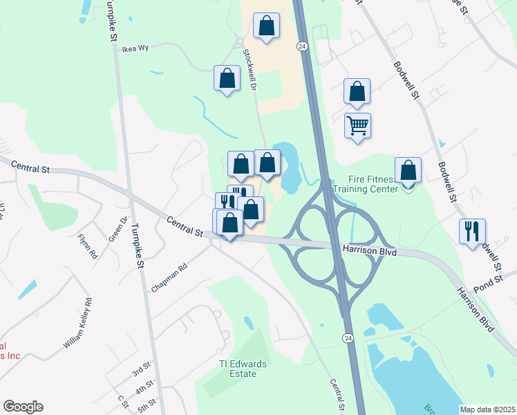map of restaurants, bars, coffee shops, grocery stores, and more near 20 Stockwell Drive in Avon