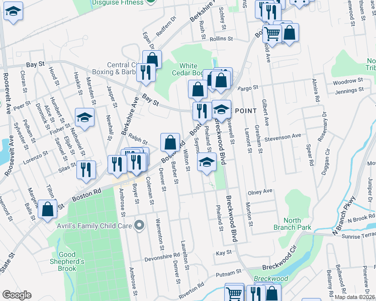 map of restaurants, bars, coffee shops, grocery stores, and more near 256 Boston Road in Springfield