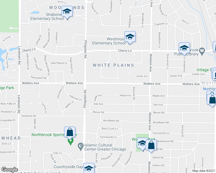 map of restaurants, bars, coffee shops, grocery stores, and more near 2570 Walters Avenue in Northbrook