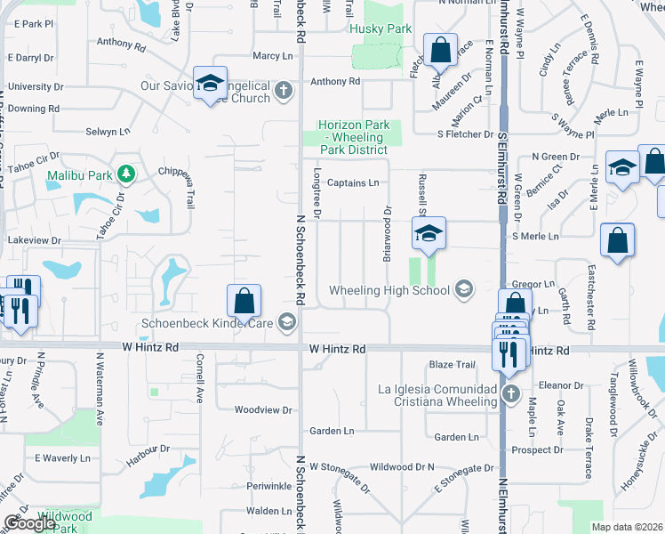 map of restaurants, bars, coffee shops, grocery stores, and more near 628 Sycamore Lane in Wheeling