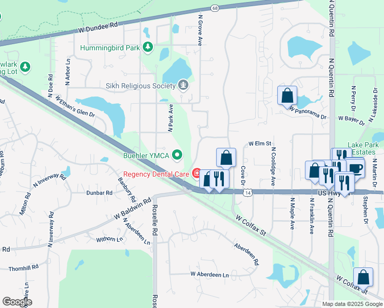 map of restaurants, bars, coffee shops, grocery stores, and more near 56 North Countryside Drive in Palatine