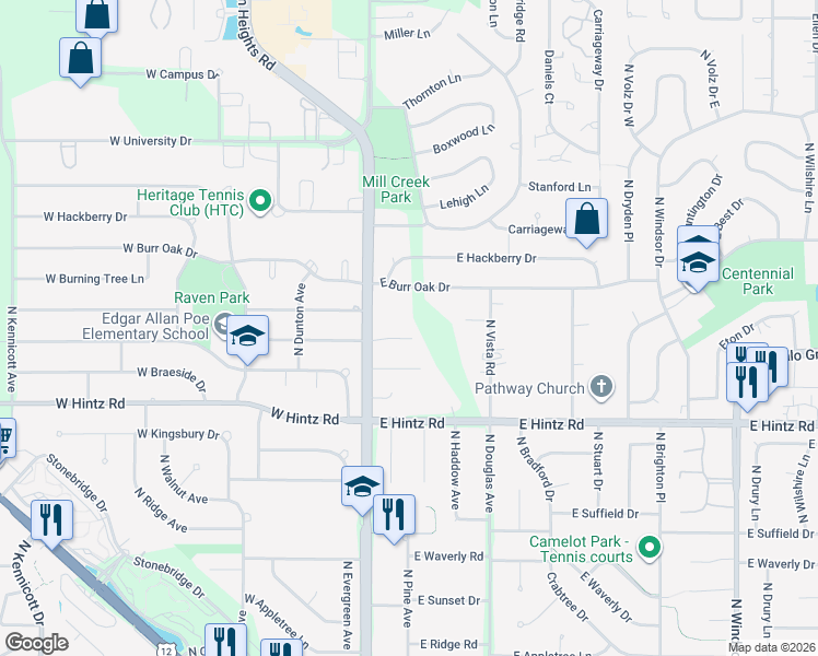 map of restaurants, bars, coffee shops, grocery stores, and more near 2823 North Arlington Heights Road in Arlington Heights
