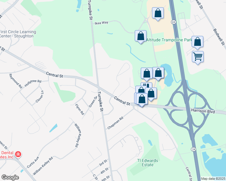 map of restaurants, bars, coffee shops, grocery stores, and more near 16 Larson Road in Stoughton