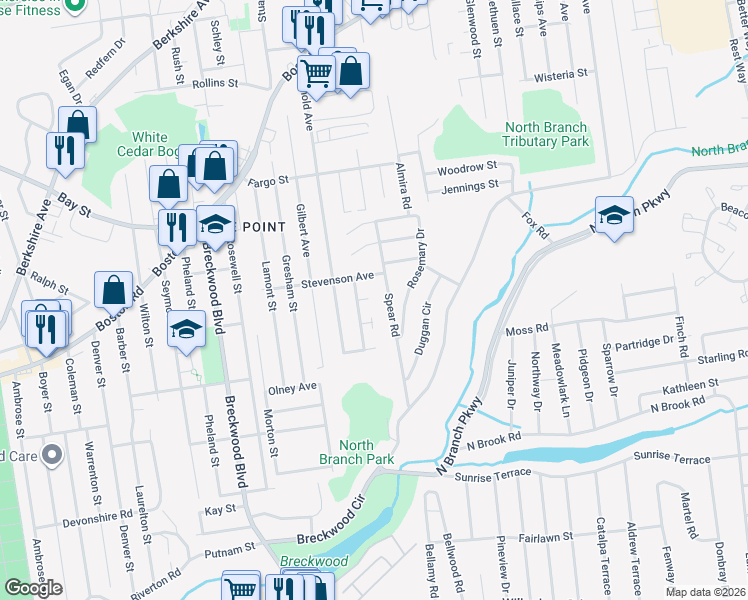 map of restaurants, bars, coffee shops, grocery stores, and more near 138 Spear Road in Springfield