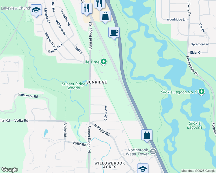 map of restaurants, bars, coffee shops, grocery stores, and more near 320 Park Drive in Northbrook