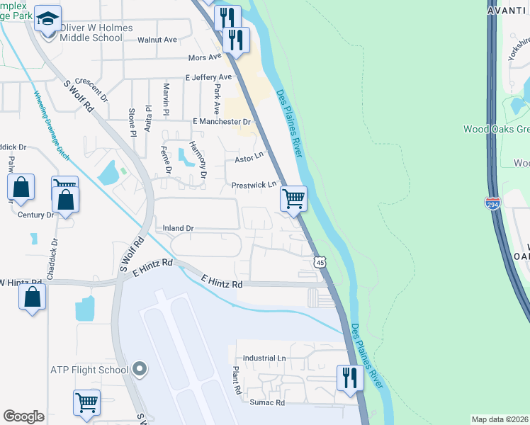 map of restaurants, bars, coffee shops, grocery stores, and more near 670 Mill Circle in Wheeling