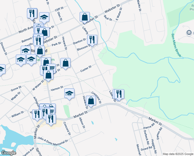 map of restaurants, bars, coffee shops, grocery stores, and more near 223 Vernon Street in Rockland