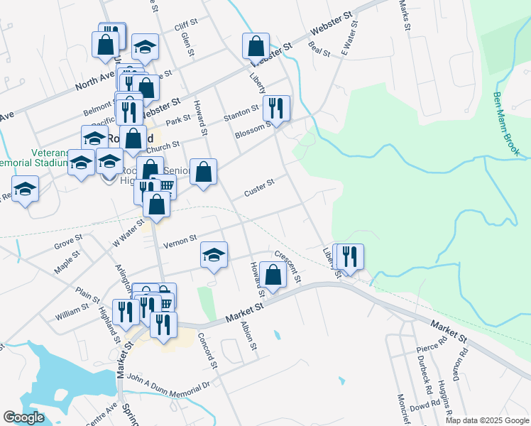 map of restaurants, bars, coffee shops, grocery stores, and more near 186 Vernon Street in Rockland