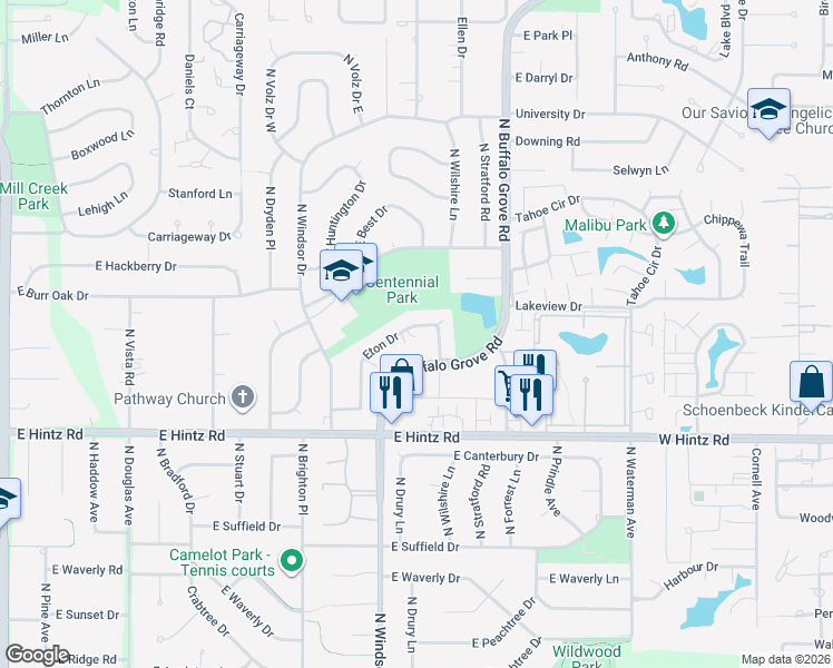 map of restaurants, bars, coffee shops, grocery stores, and more near 1509 Eton Drive in Arlington Heights