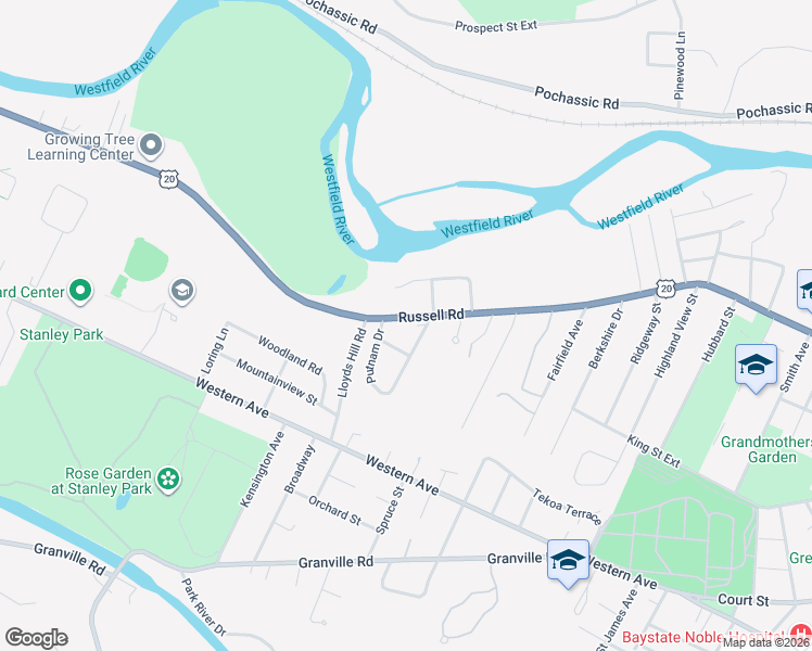 map of restaurants, bars, coffee shops, grocery stores, and more near 284 Russell Road in Westfield