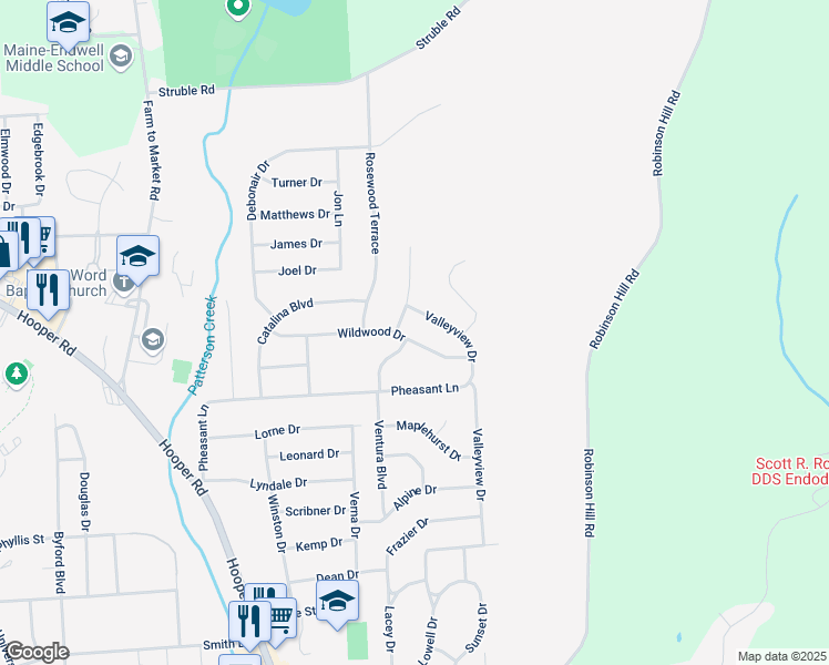 map of restaurants, bars, coffee shops, grocery stores, and more near 733 Valleyview Dr in Endwell