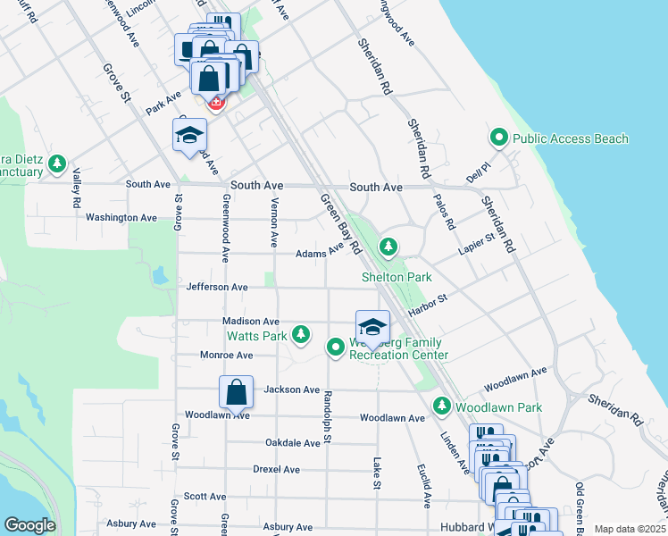 map of restaurants, bars, coffee shops, grocery stores, and more near 409 Randolph Street in Glencoe