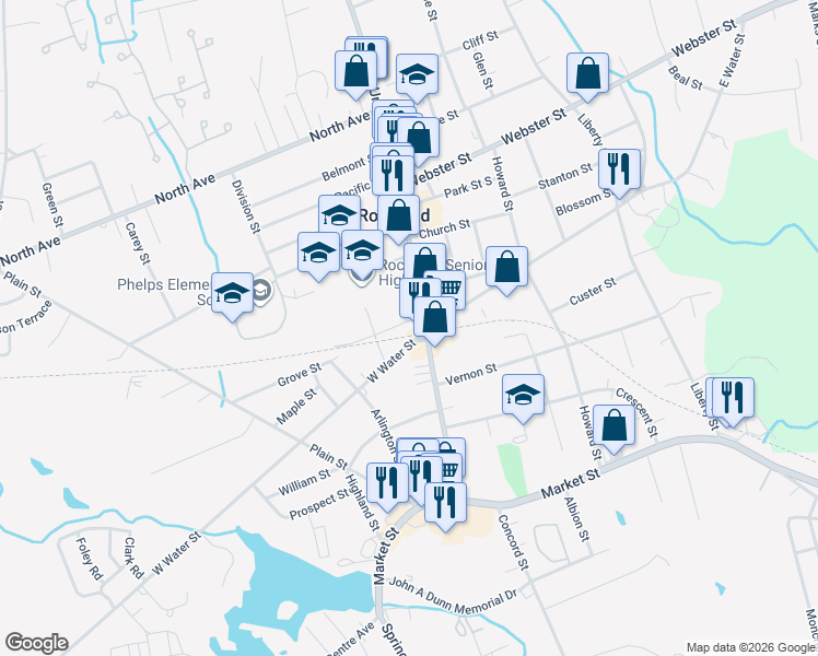 map of restaurants, bars, coffee shops, grocery stores, and more near 20 Linden Street in Rockland
