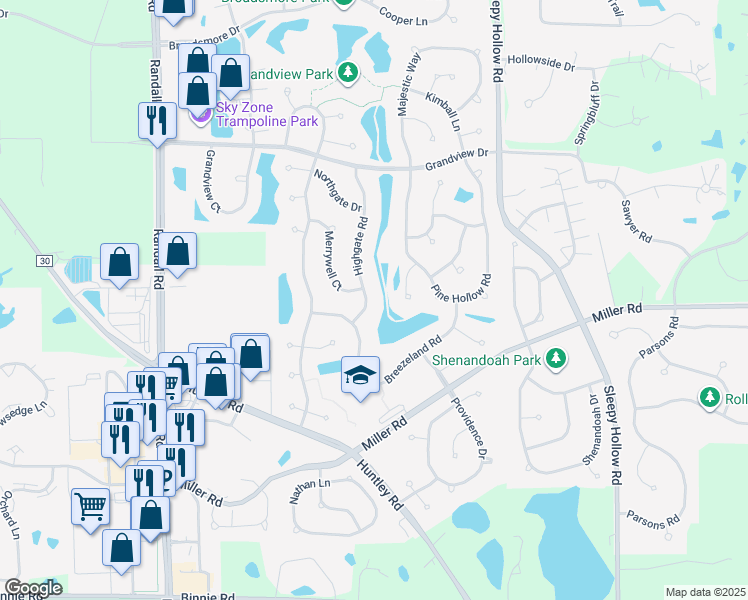 map of restaurants, bars, coffee shops, grocery stores, and more near 6808 Highgate Road in Carpentersville