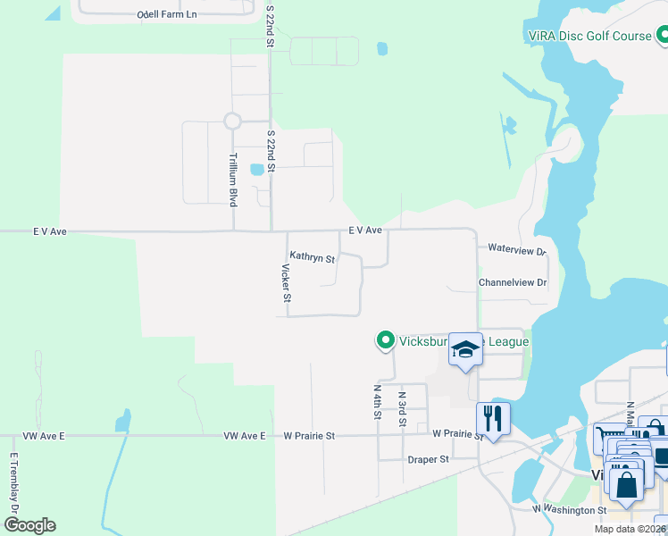 map of restaurants, bars, coffee shops, grocery stores, and more near 802 Sugar Maple Street in Vicksburg