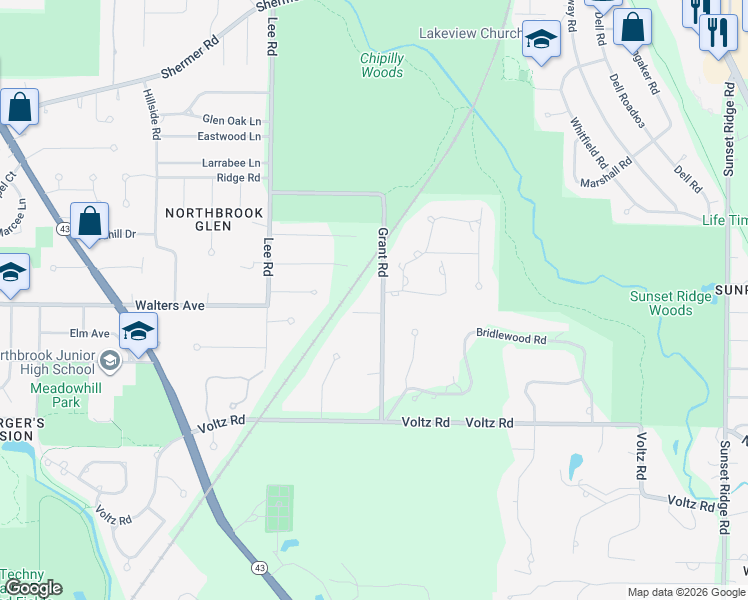 map of restaurants, bars, coffee shops, grocery stores, and more near 1010 Chewton Glen in Northbrook