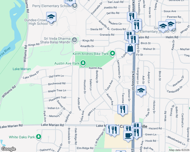 map of restaurants, bars, coffee shops, grocery stores, and more near 980 Berkley St in Carpentersville