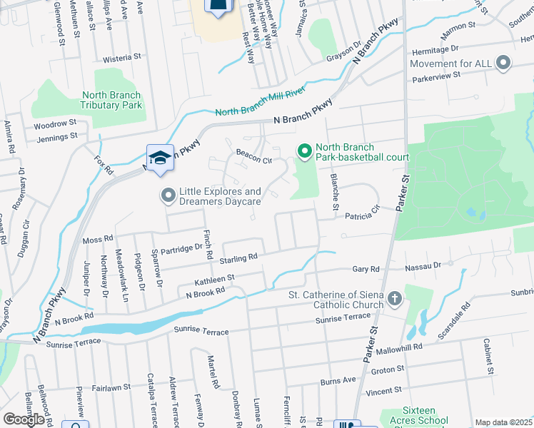 map of restaurants, bars, coffee shops, grocery stores, and more near 69 White Birch Drive in Springfield