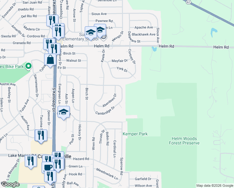 map of restaurants, bars, coffee shops, grocery stores, and more near 2106 Aberdeen Drive in Carpentersville