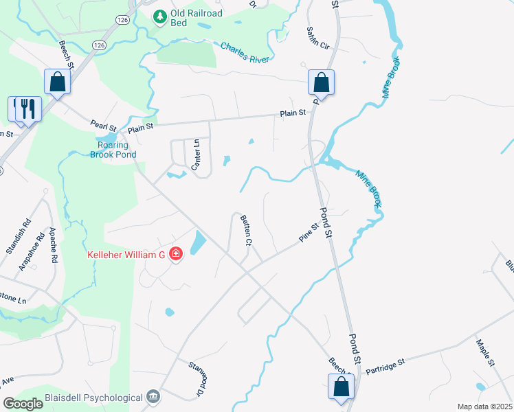 map of restaurants, bars, coffee shops, grocery stores, and more near 14 Mary Anne Drive in Franklin
