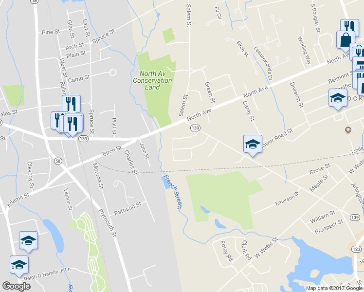 map of restaurants, bars, coffee shops, grocery stores, and more near 65 Johnson Terrace in Rockland