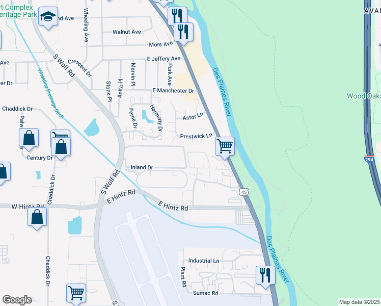 map of restaurants, bars, coffee shops, grocery stores, and more near 660 Mill Circle in Wheeling