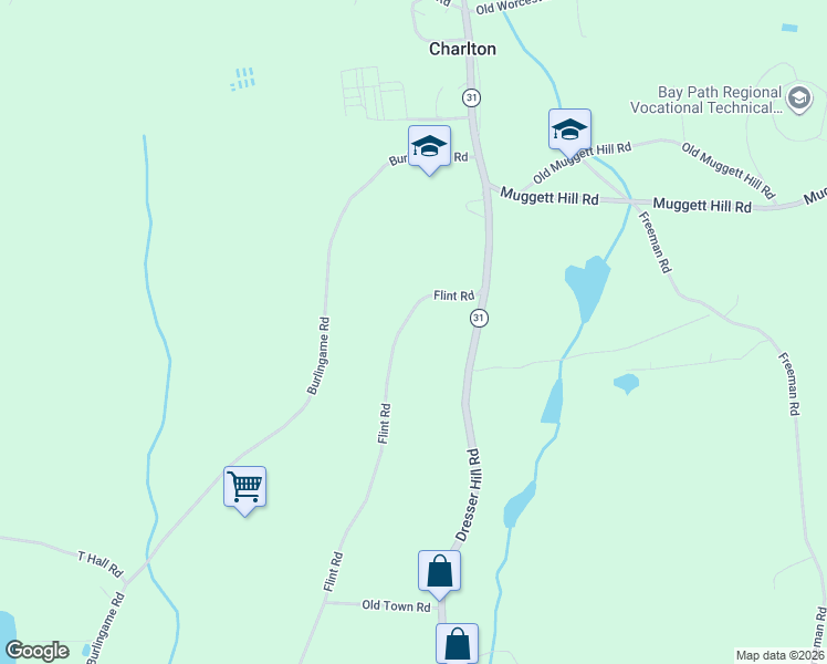 map of restaurants, bars, coffee shops, grocery stores, and more near 19 Flint Road in Charlton