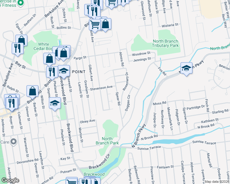 map of restaurants, bars, coffee shops, grocery stores, and more near 138 Spear Rd in Springfield