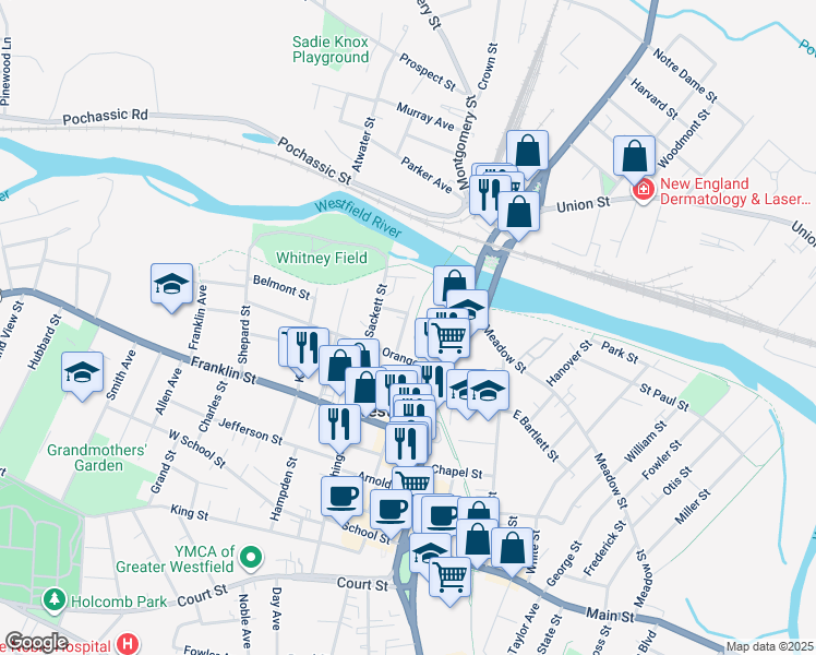 map of restaurants, bars, coffee shops, grocery stores, and more near 9 Sibley Avenue in Westfield