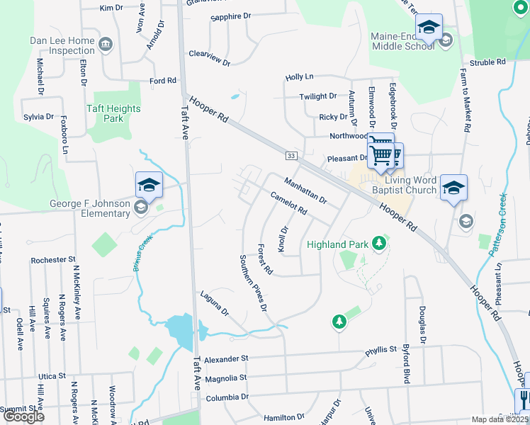 map of restaurants, bars, coffee shops, grocery stores, and more near 1019 Forest Road in Endicott