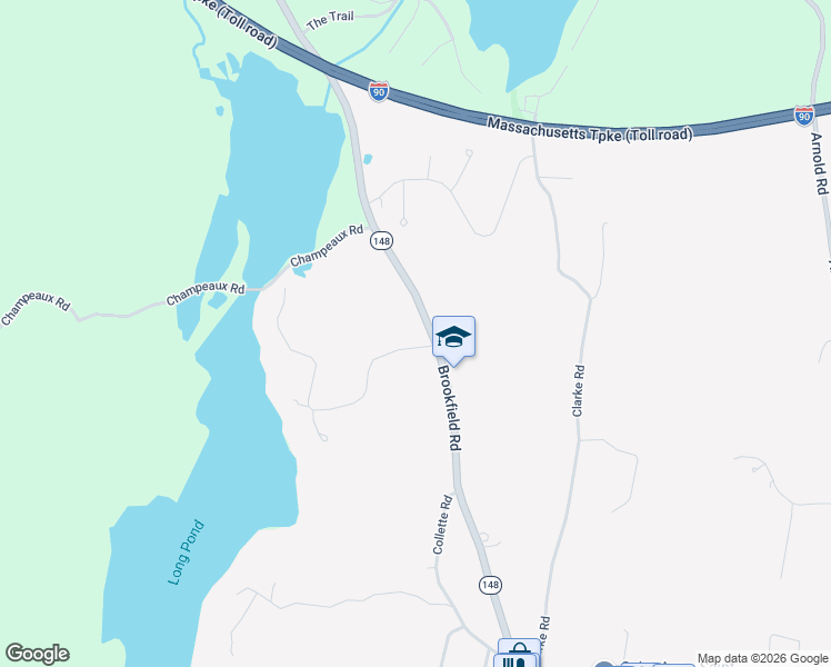 map of restaurants, bars, coffee shops, grocery stores, and more near 125 Massachusetts 148 in Sturbridge