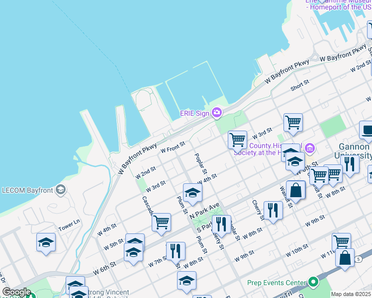 map of restaurants, bars, coffee shops, grocery stores, and more near 714 West 2nd Street in Erie