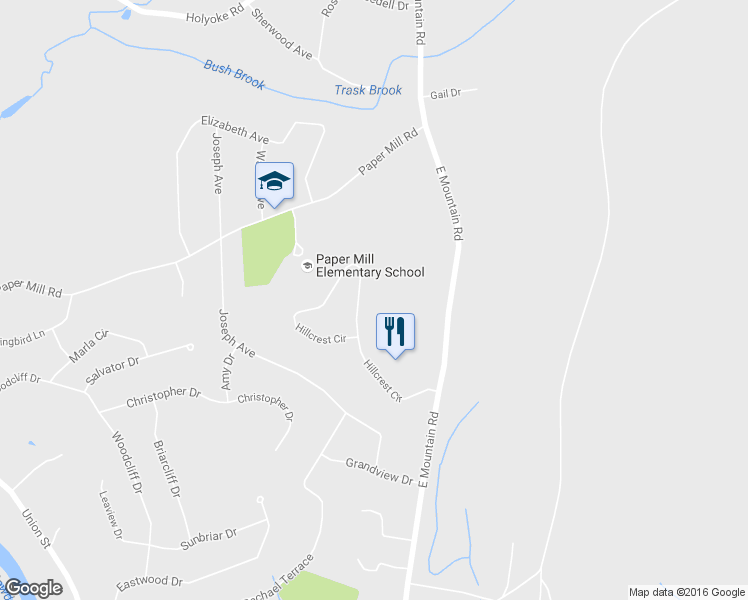 map of restaurants, bars, coffee shops, grocery stores, and more near 69 Hillcrest Circle in Westfield