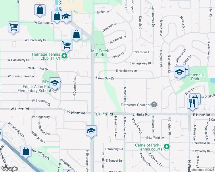 map of restaurants, bars, coffee shops, grocery stores, and more near 2823 North Arlington Heights Road in Arlington Heights