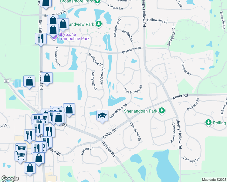 map of restaurants, bars, coffee shops, grocery stores, and more near 6808 Highgate Road in Carpentersville