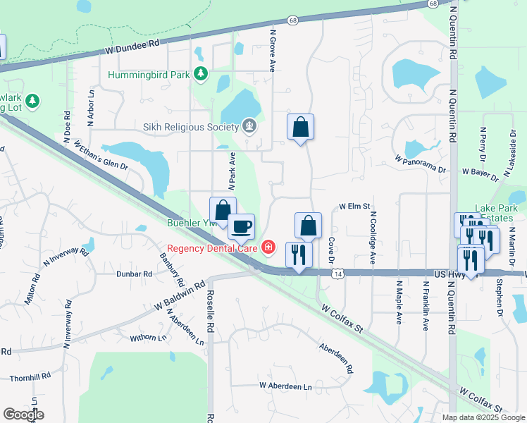 map of restaurants, bars, coffee shops, grocery stores, and more near 56 North Countryside Drive in Palatine