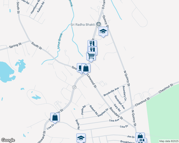 map of restaurants, bars, coffee shops, grocery stores, and more near 845 South Franklin Street in Holbrook