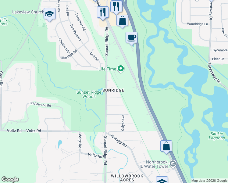 map of restaurants, bars, coffee shops, grocery stores, and more near 317 Rosewood Court in Northbrook