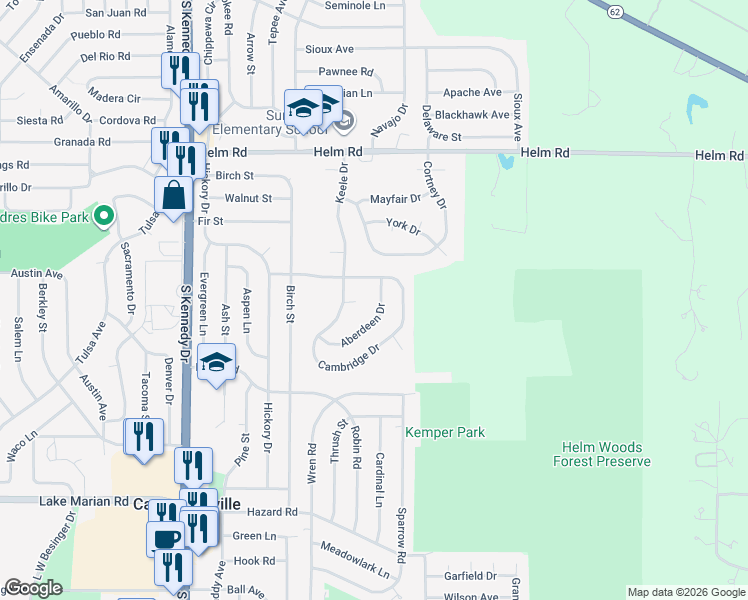 map of restaurants, bars, coffee shops, grocery stores, and more near 2106 Aberdeen Drive in Carpentersville