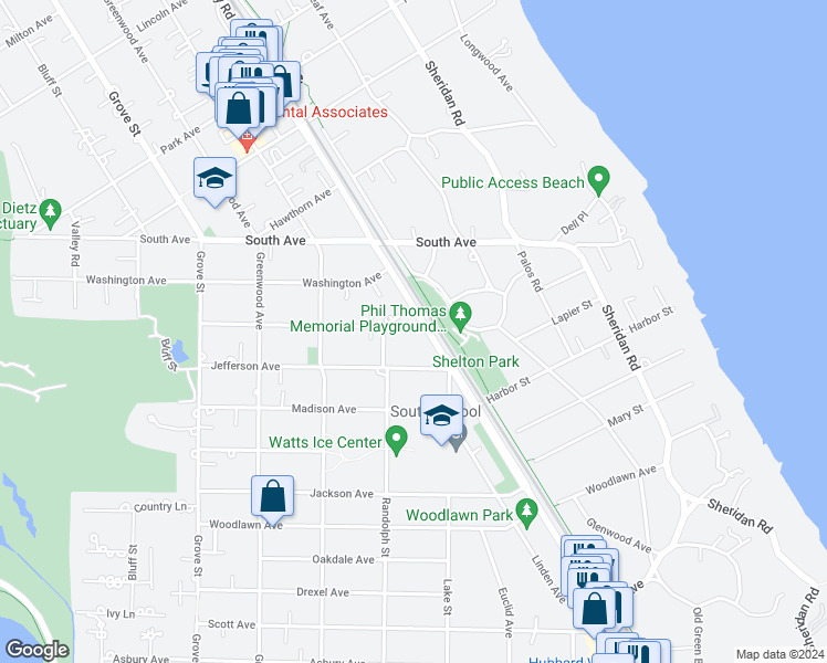 map of restaurants, bars, coffee shops, grocery stores, and more near 409 Randolph Street in Glencoe