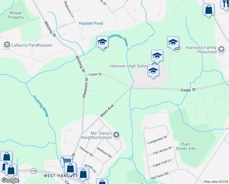 map of restaurants, bars, coffee shops, grocery stores, and more near 77 Maple Avenue in Hanover