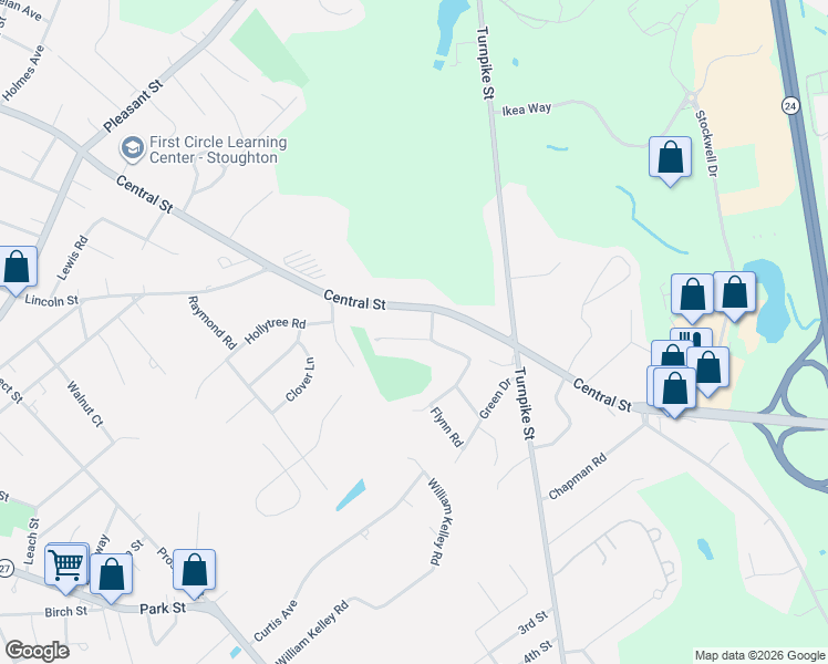 map of restaurants, bars, coffee shops, grocery stores, and more near 12 West Vanston Road in Stoughton