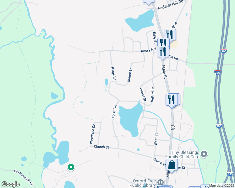 map of restaurants, bars, coffee shops, grocery stores, and more near 2 Paige Lane in Oxford